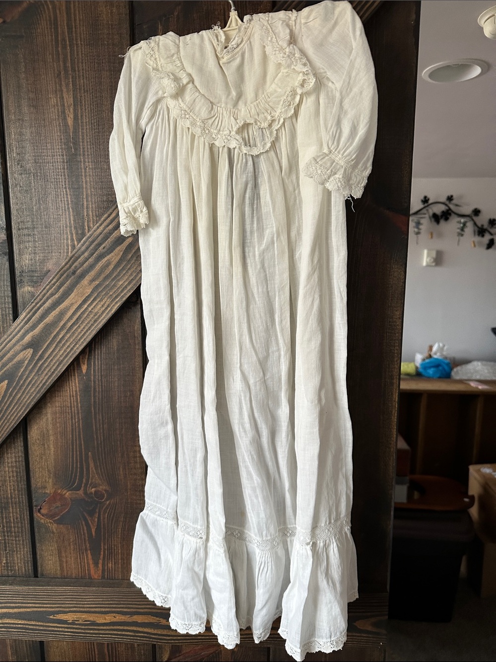 Vintage Cream Long Lace-Trimmed Kids Dress